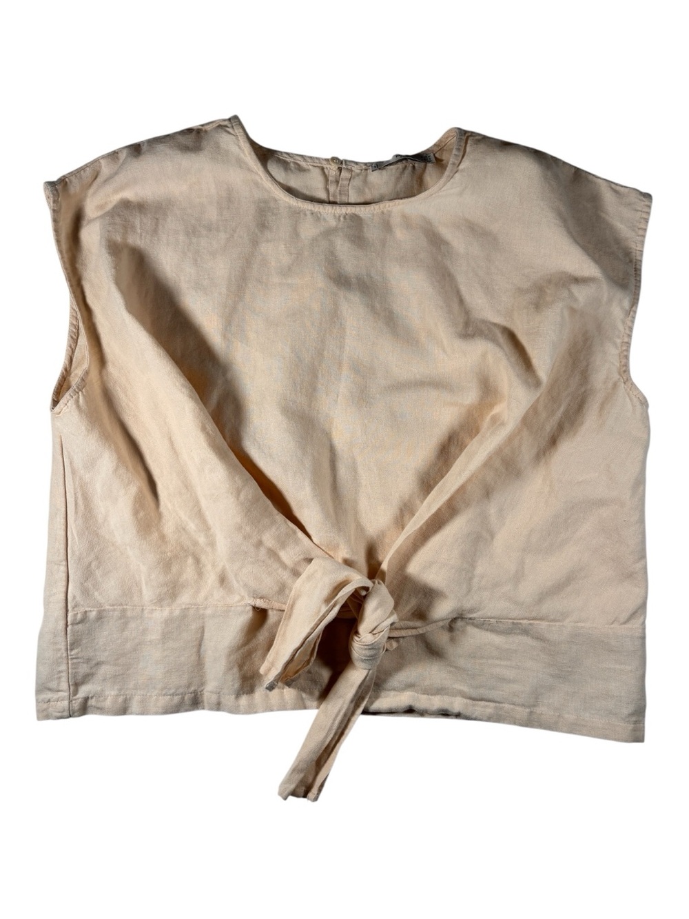 MNG Suit by Mango Womens 6 Tie Front Button Crop Top Linen Cotton Cream Beige